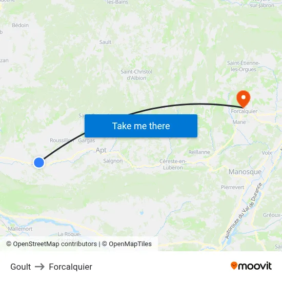 Goult to Forcalquier map