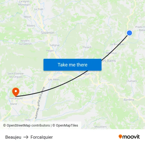 Beaujeu to Forcalquier map