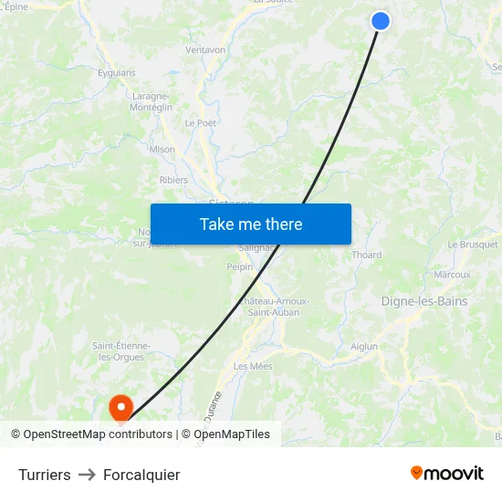 Turriers to Forcalquier map