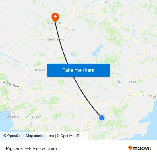 Pignans to Forcalquier map