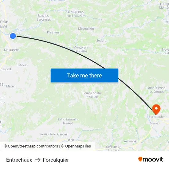 Entrechaux to Forcalquier map