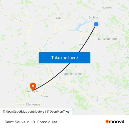 Saint-Sauveur to Forcalquier map