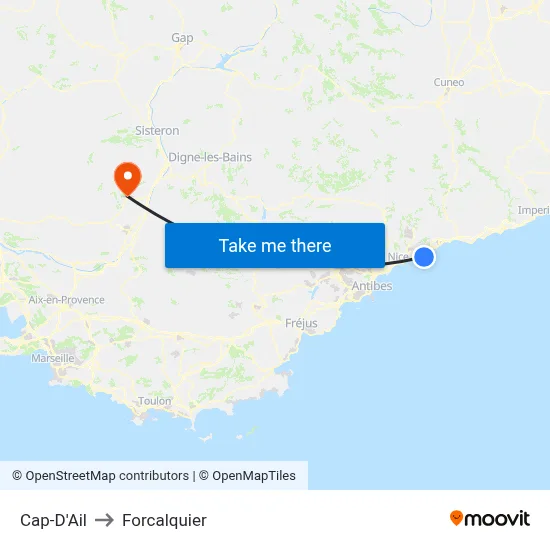 Cap-D'Ail to Forcalquier map