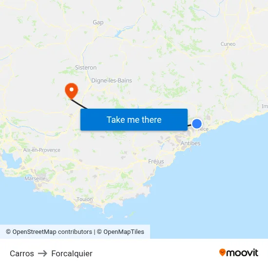 Carros to Forcalquier map