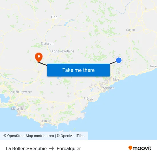 La Bollène-Vésubie to Forcalquier map