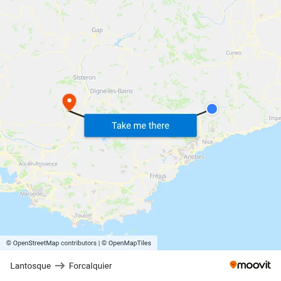 Lantosque to Forcalquier map