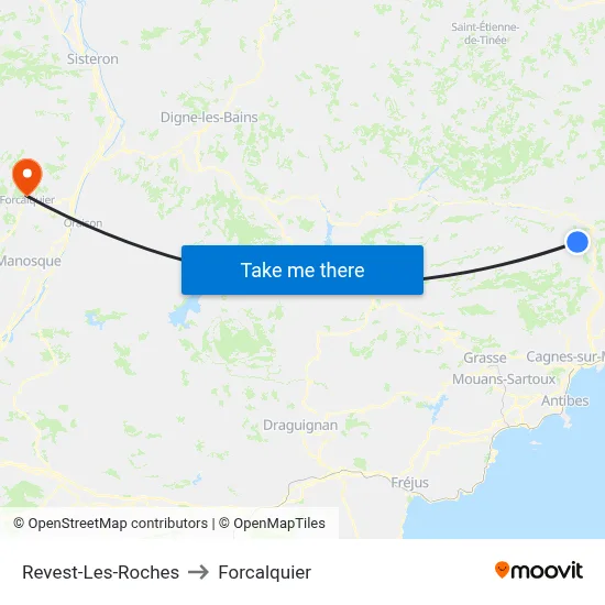Revest-Les-Roches to Forcalquier map