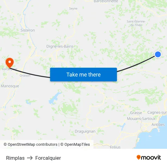 Rimplas to Forcalquier map