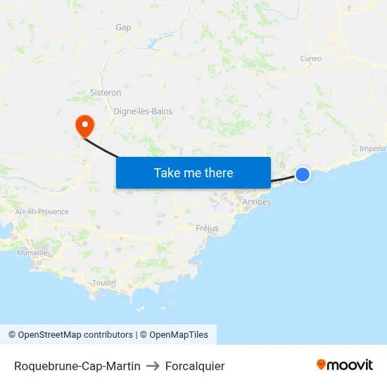 Roquebrune-Cap-Martin to Forcalquier map
