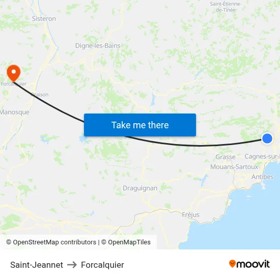 Saint-Jeannet to Forcalquier map