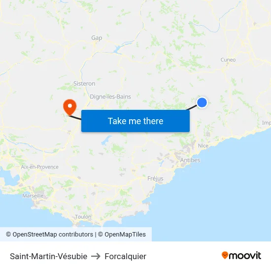 Saint-Martin-Vésubie to Forcalquier map