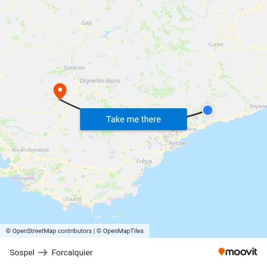 Sospel to Forcalquier map