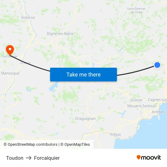 Toudon to Forcalquier map