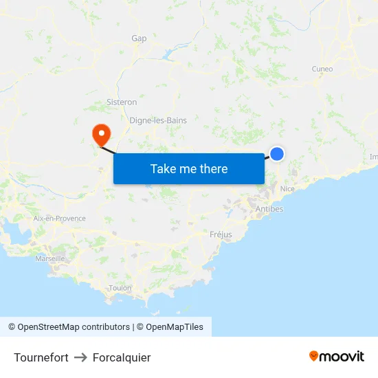 Tournefort to Forcalquier map