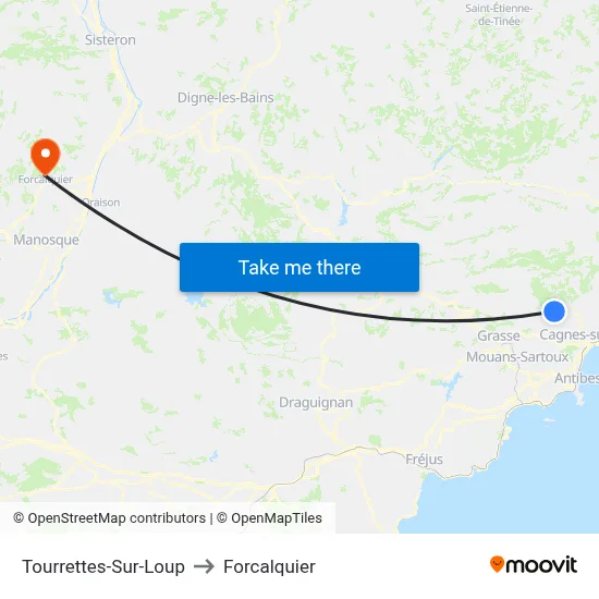 Tourrettes-Sur-Loup to Forcalquier map