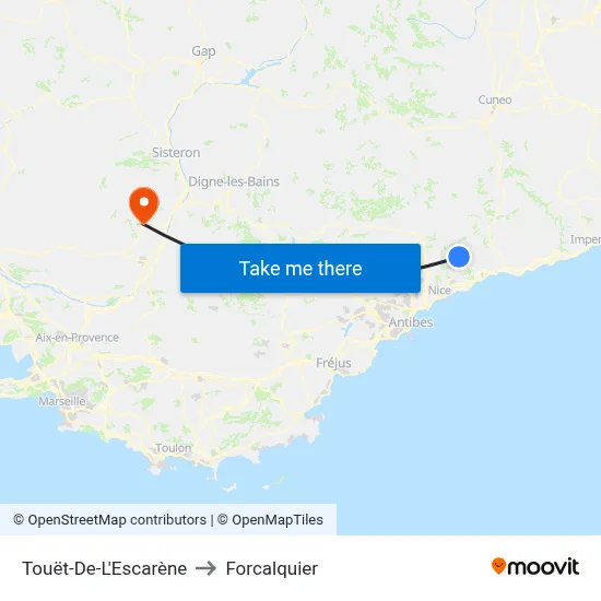 Touët-De-L'Escarène to Forcalquier map