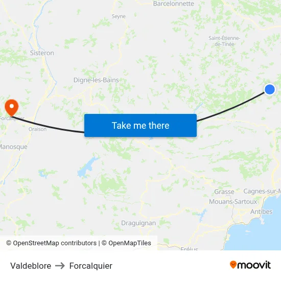 Valdeblore to Forcalquier map