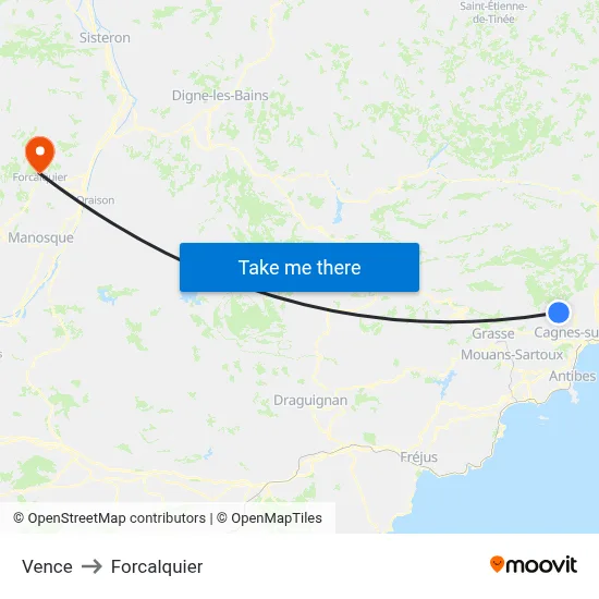 Vence to Forcalquier map