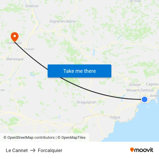 Le Cannet to Forcalquier map
