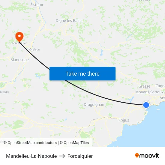 Mandelieu-La-Napoule to Forcalquier map