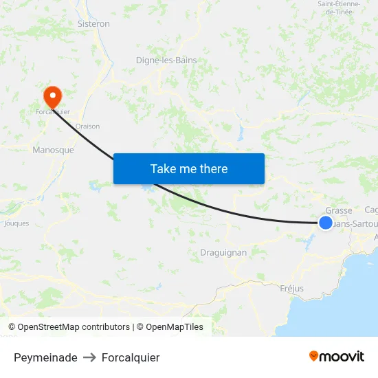 Peymeinade to Forcalquier map