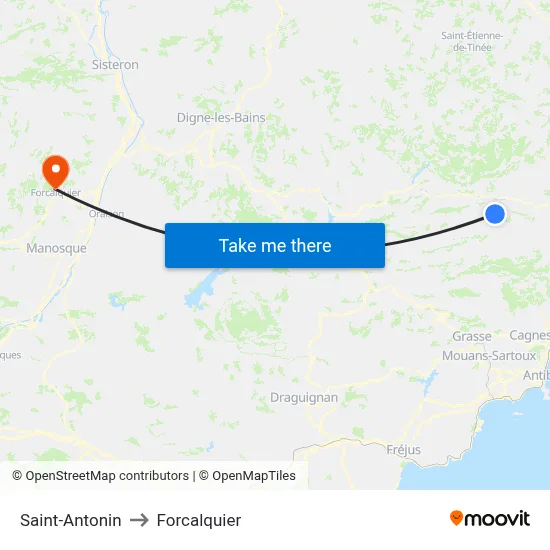 Saint-Antonin to Forcalquier map