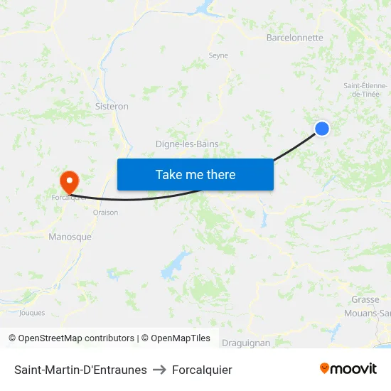Saint-Martin-D'Entraunes to Forcalquier map