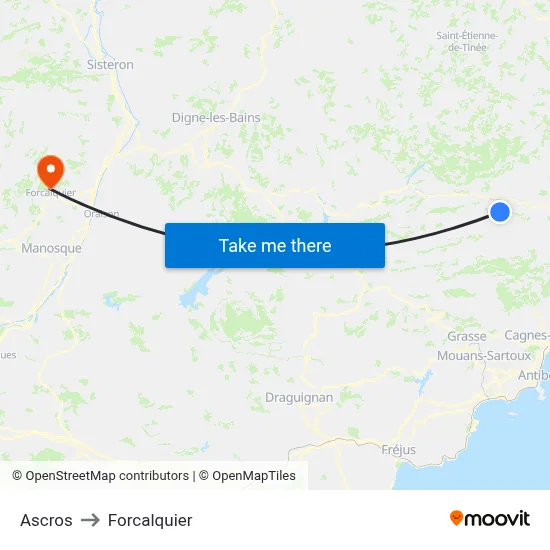 Ascros to Forcalquier map