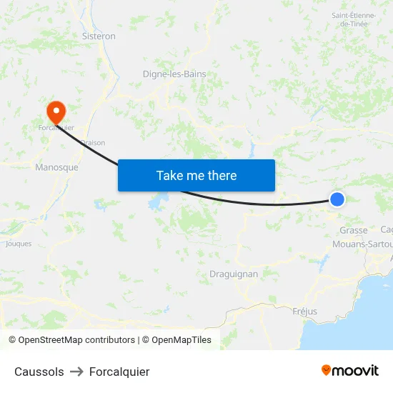 Caussols to Forcalquier map