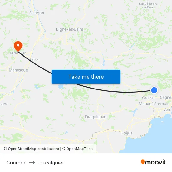 Gourdon to Forcalquier map