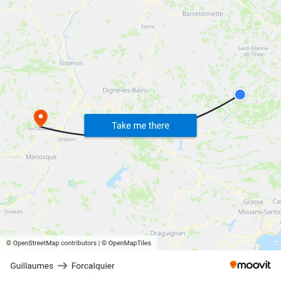 Guillaumes to Forcalquier map