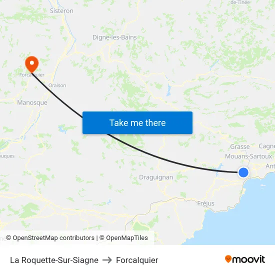 La Roquette-Sur-Siagne to Forcalquier map