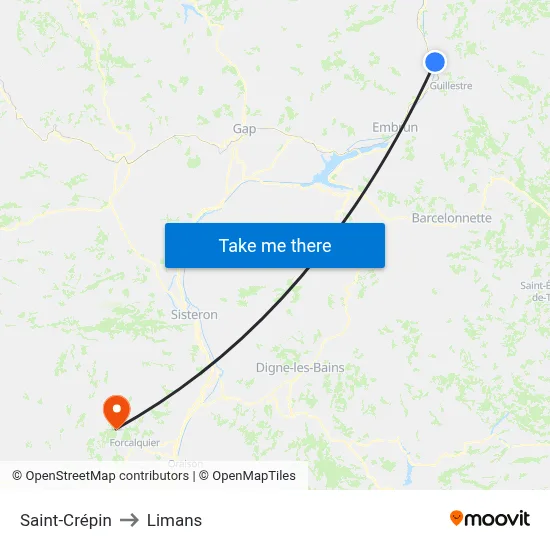 Saint-Crépin to Limans map