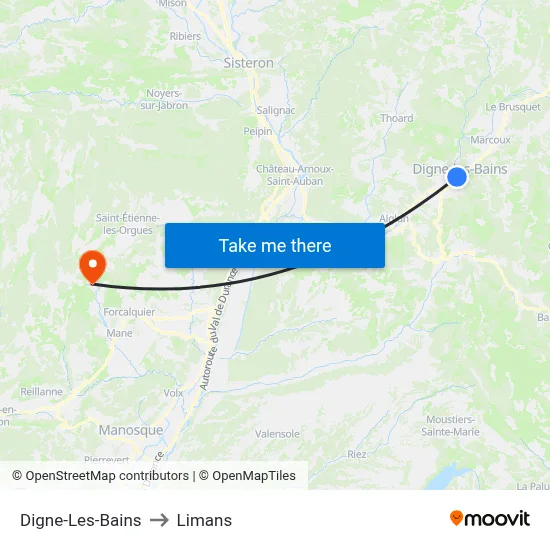 Digne-Les-Bains to Limans map