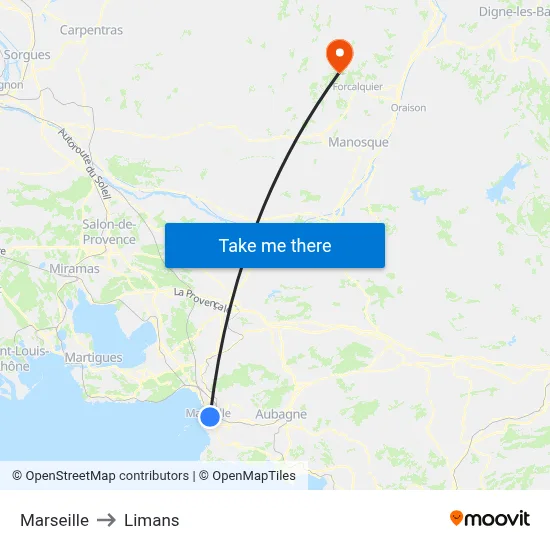 Marseille to Limans map