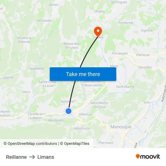 Reillanne to Limans map