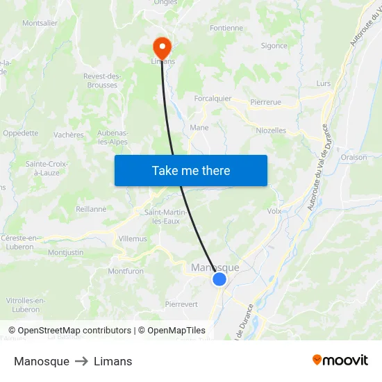 Manosque to Limans map