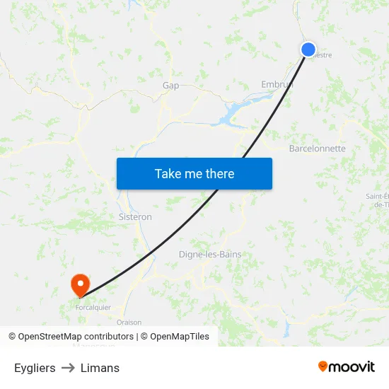 Eygliers to Limans map