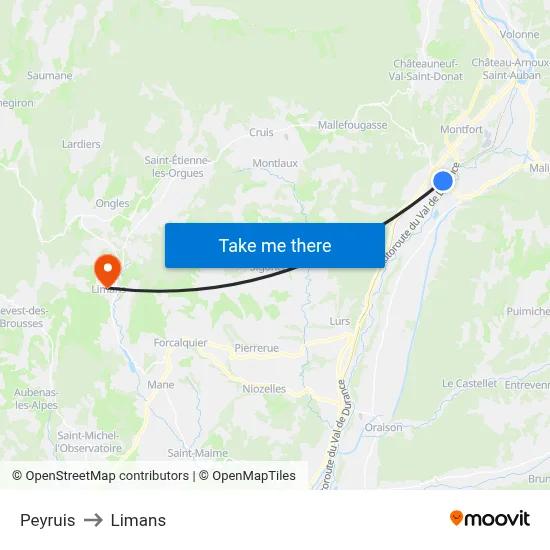 Peyruis to Limans map