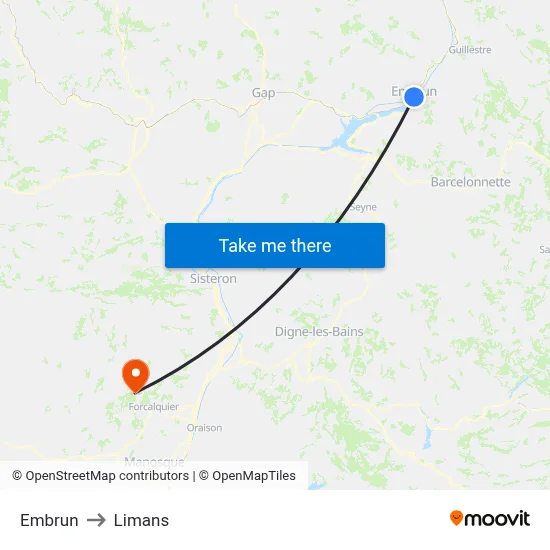 Embrun to Limans map