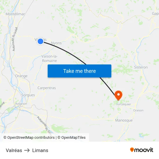Valréas to Limans map