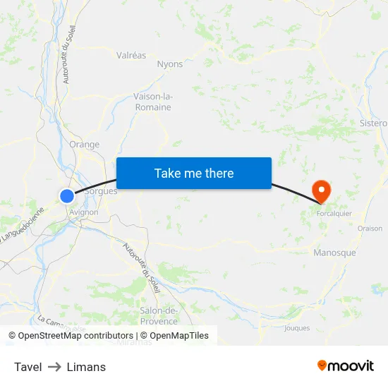 Tavel to Limans map