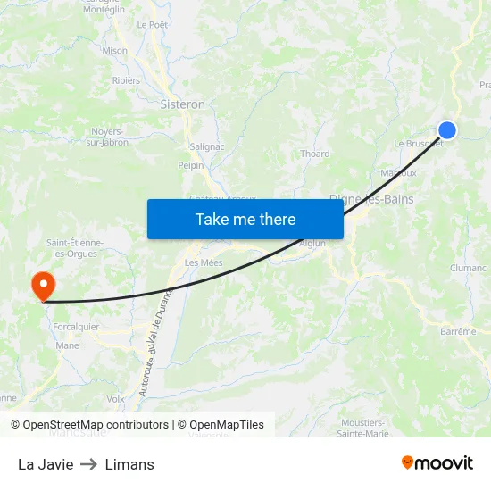 La Javie to Limans map