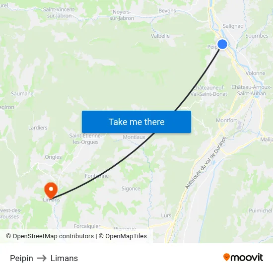 Peipin to Limans map