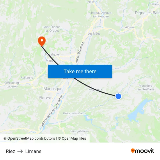 Riez to Limans map