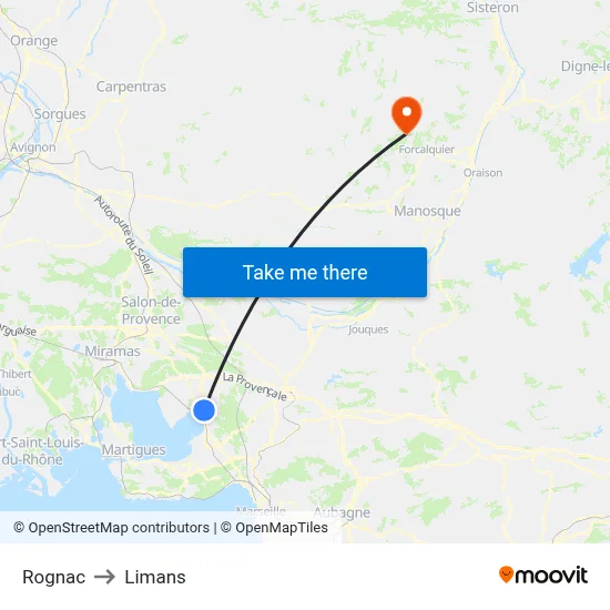 Rognac to Limans map