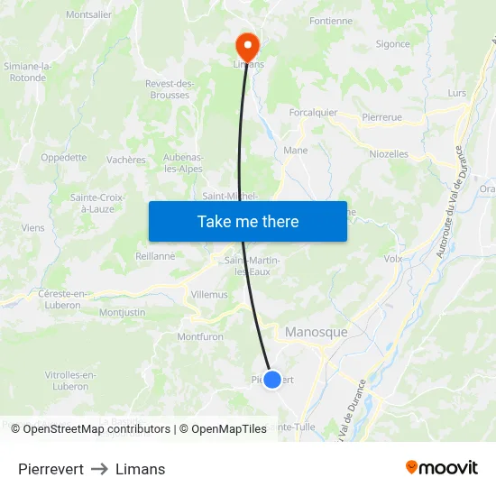 Pierrevert to Limans map
