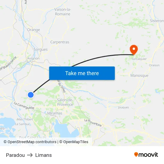 Paradou to Limans map