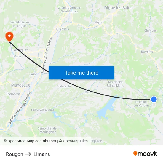 Rougon to Limans map