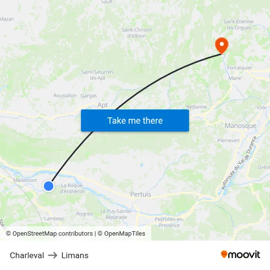 Charleval to Limans map